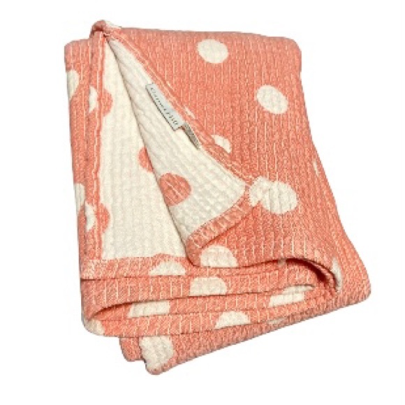 GARNET HILL Pink Peach with White Polka Dots Quilted Blanket Bedspread for Baby - Picture 3 of 9